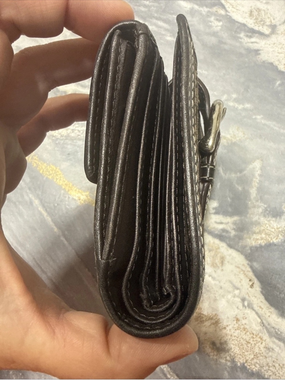 Coach Y2K Dark Brown Signature Canvas Soho Silver Tone Buckle Small Mini Wallet - Picture 9 of 14